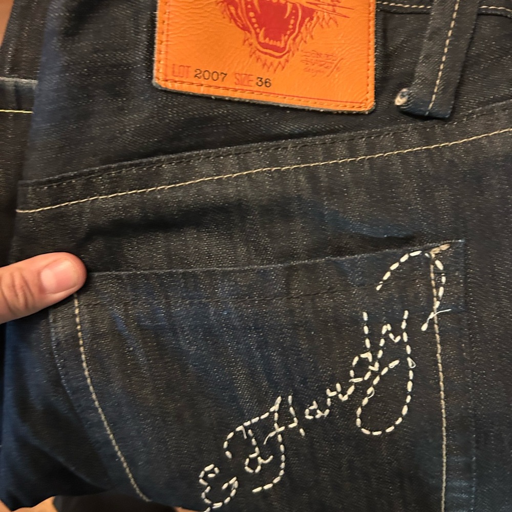 Ed Hardy Denim Jeans with Orange Patch